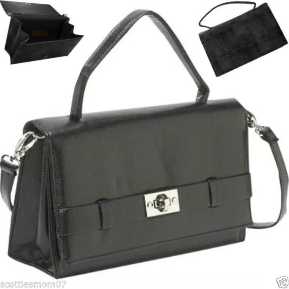 New victoria faux lizard small messenger bag Black