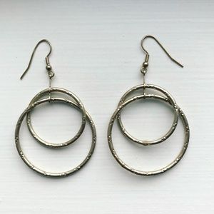 Vintage silver interlocking drop hoop earrings