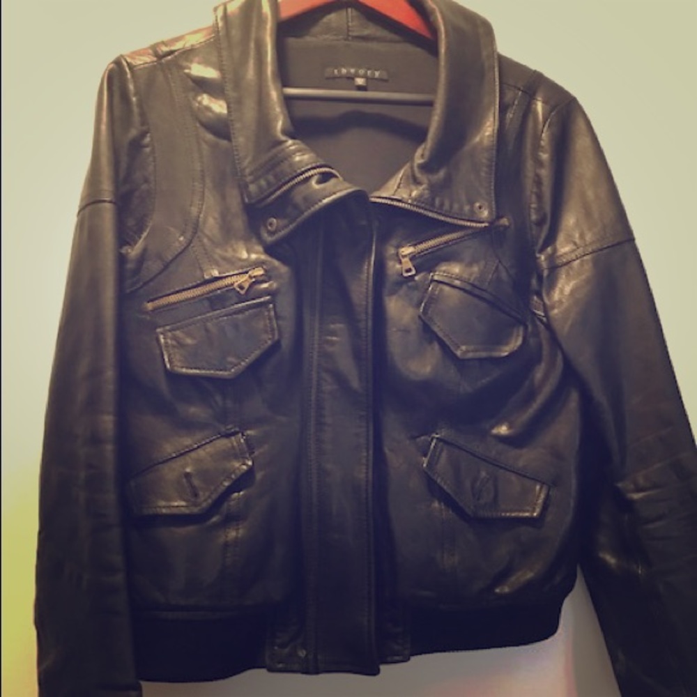 Theory leather bomber jacket, size L