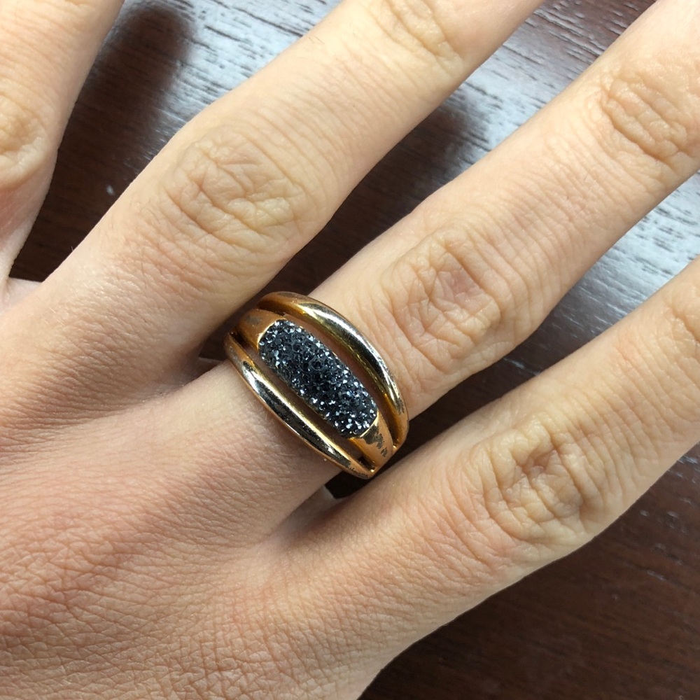 Swarovski Black crystal ring - gold plated