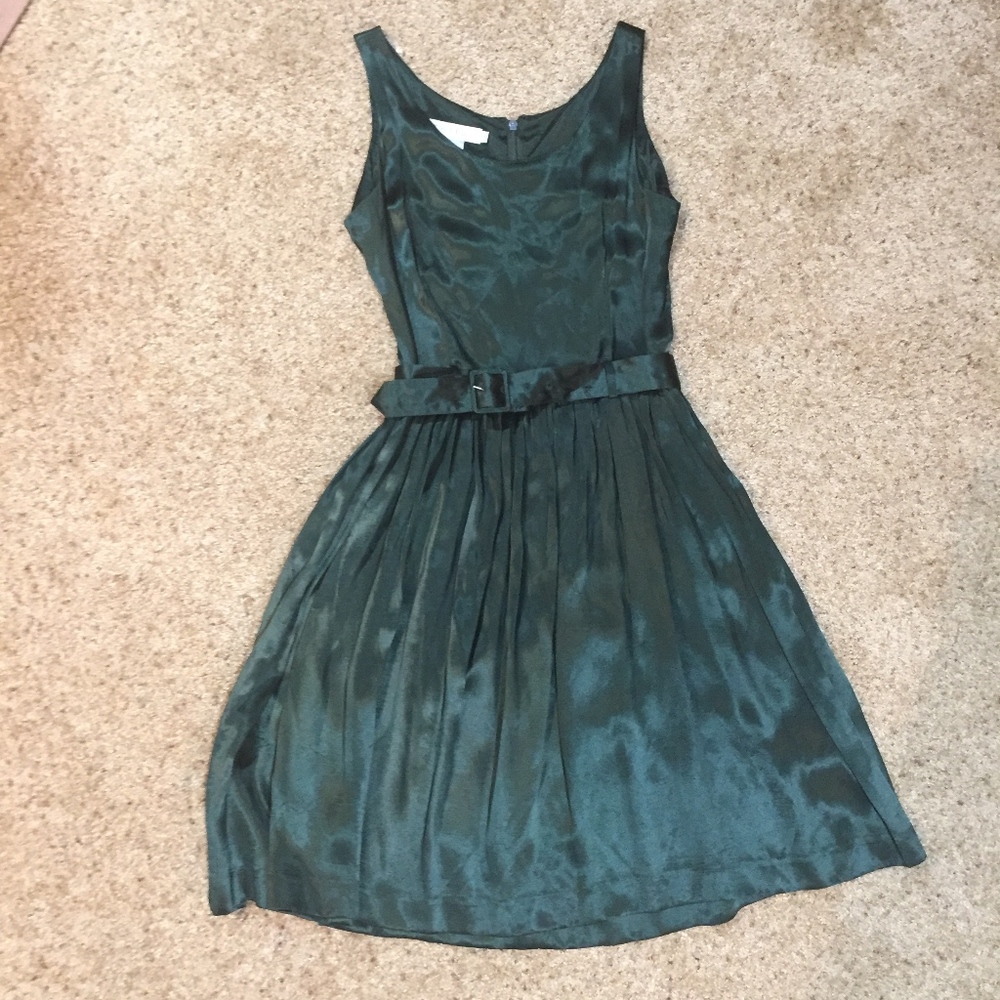 emerald satin dress by Tweeds