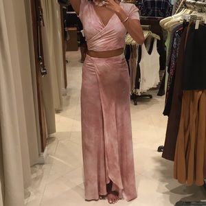 Cute pink matching wrap top and maxi skirt set, S