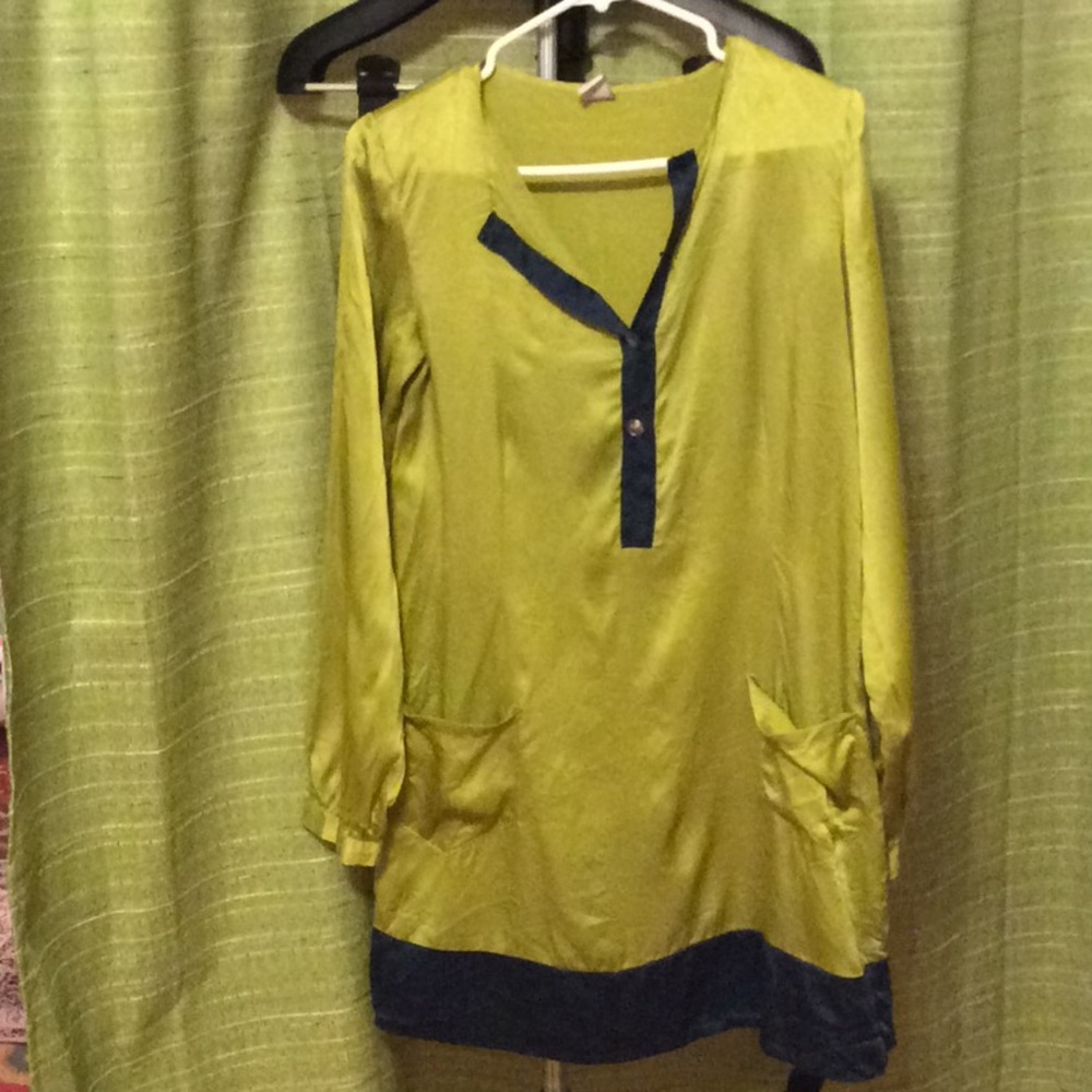 Vintage Blue and Green Satin Tunic