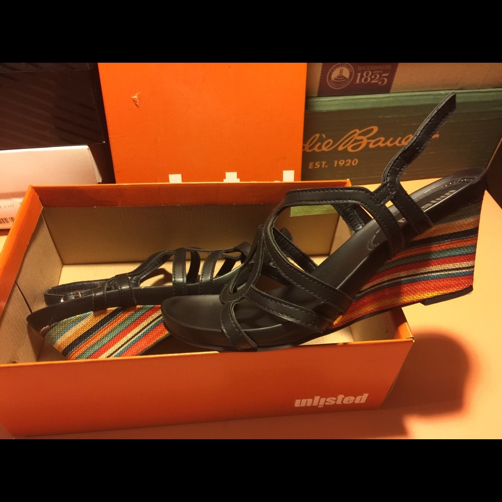 Multi colored wedge sandals.