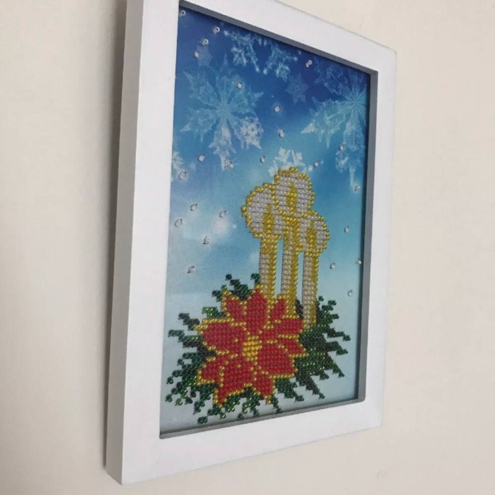 Embroidery Picture candle from beads handmade
