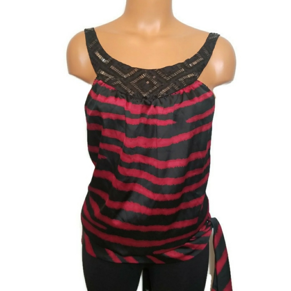 Mandee Red & Black Sequin Beaded Blouse Medium