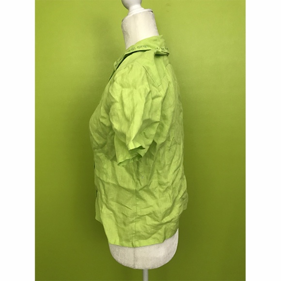 Edward Embroidered Collar Apple Green Linen Top M - Picture 3 of 8