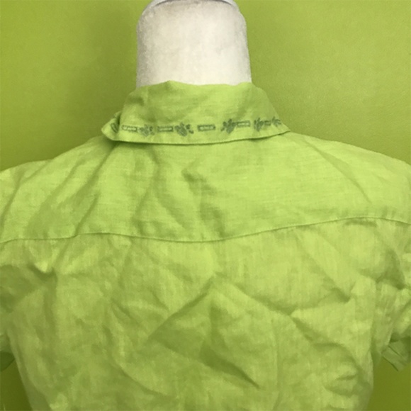 Edward Embroidered Collar Apple Green Linen Top M - Picture 7 of 8
