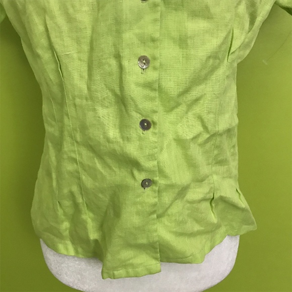 Edward Embroidered Collar Apple Green Linen Top M - Picture 6 of 8