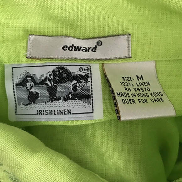 Edward Embroidered Collar Apple Green Linen Top M - Picture 8 of 8
