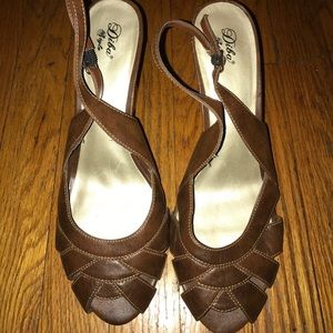 Size 11 Cognac / Brown Wedge Heels