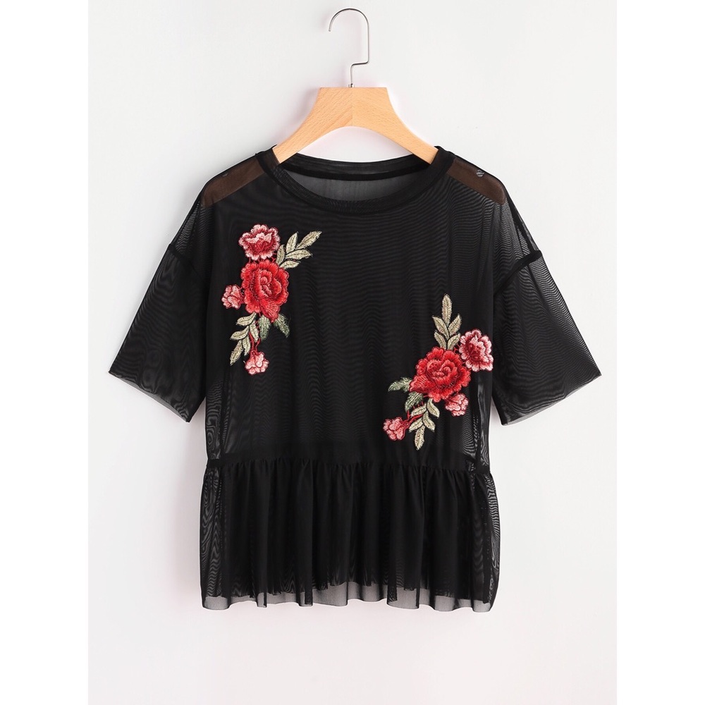 NWOT Floral Mesh Blouse
