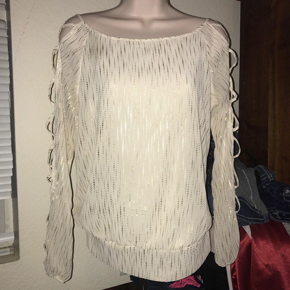 Gold cold shoulder top