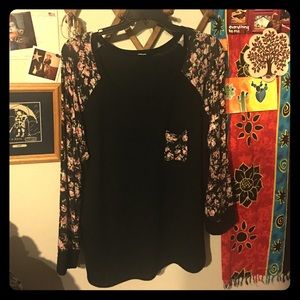 Black Sweater Shirt With Floral Detail