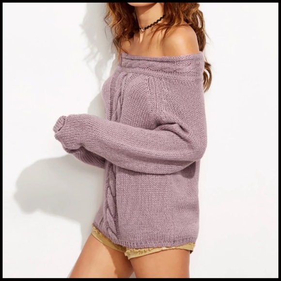 Mauve Off-the-Shoulder Sweater - Picture 3 of 5