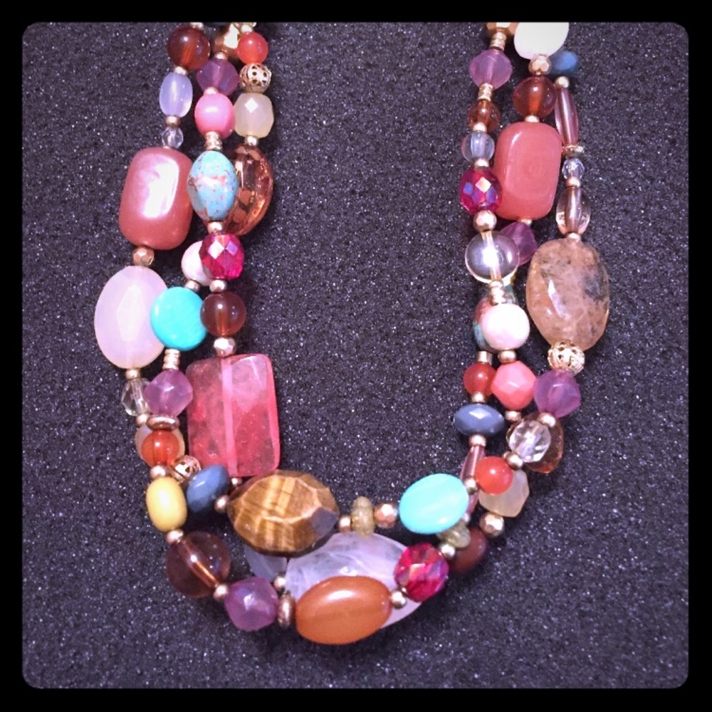 Lia Sophia multi stone & gold necklace. 16” length