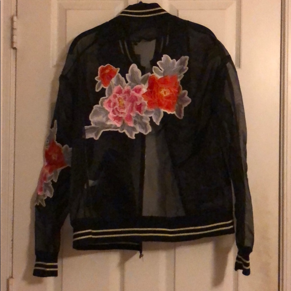 PLUS SIZE Embroidered Sheer Bomber - Picture 2 of 2