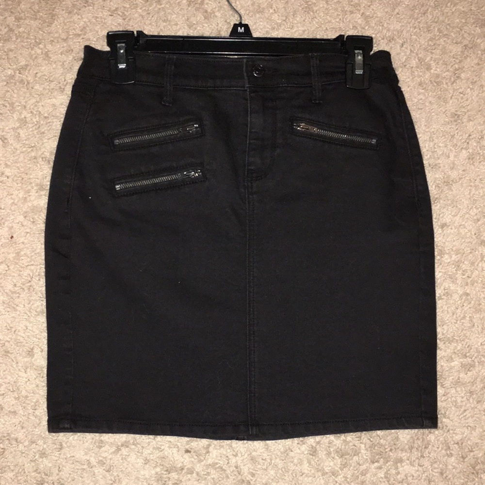 Black denim pencil skirt with zippers
