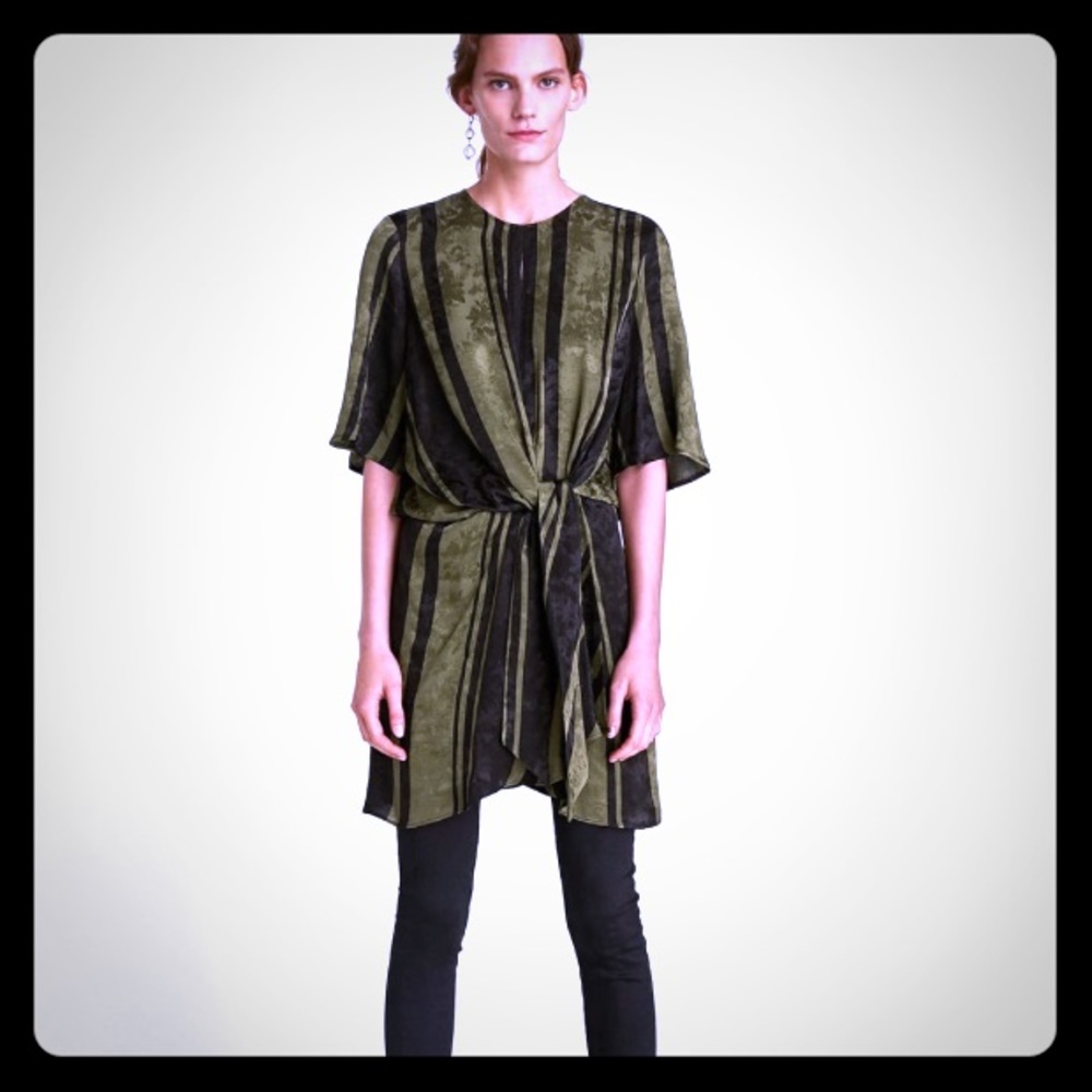 Green Striped Mini Dress with Knot XS