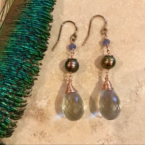 LADY DAISY green amethyst/pearl/tanzanite earrings