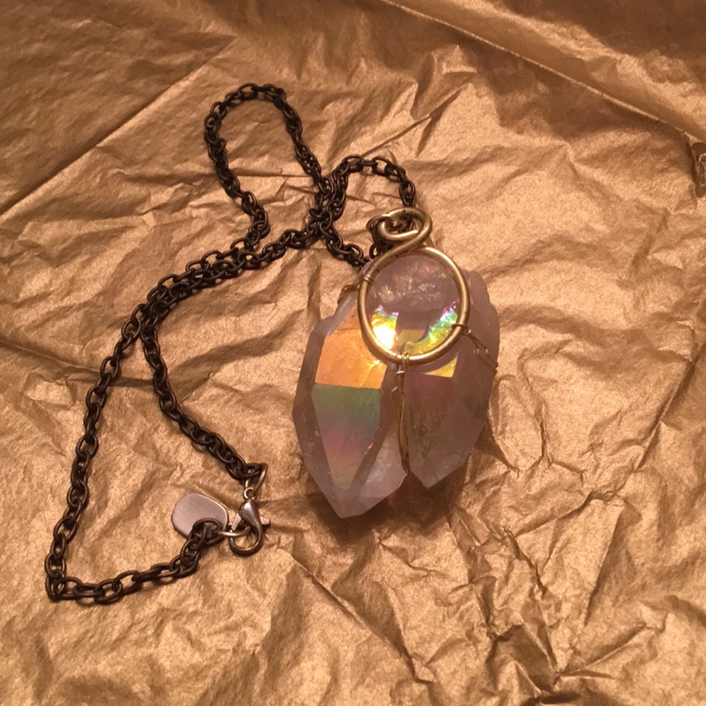 Twin crystal necklace/boho/quartz power/handmade