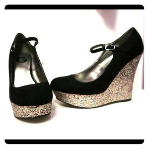 G by Guess glitter wedge heel