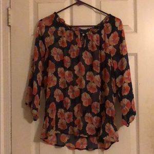 Sheer Flower Print Blouse