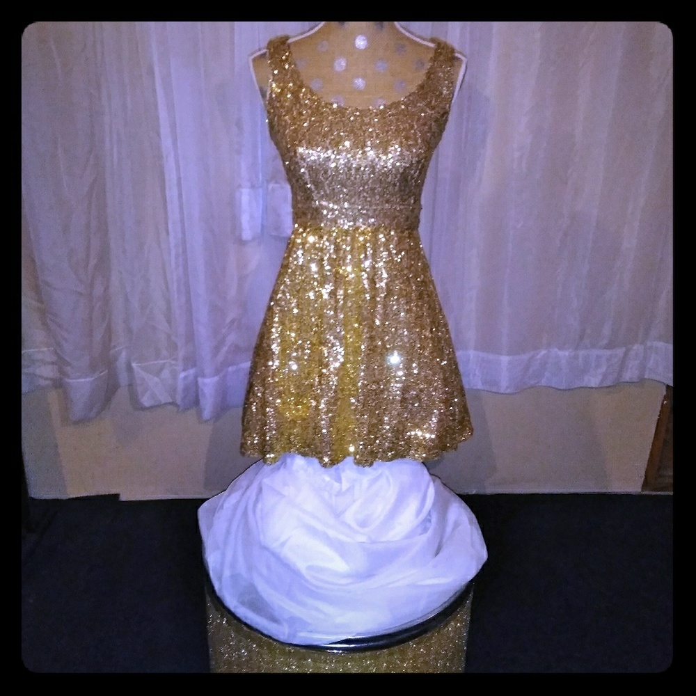 B. Darlin gold sequin cocktail dress.