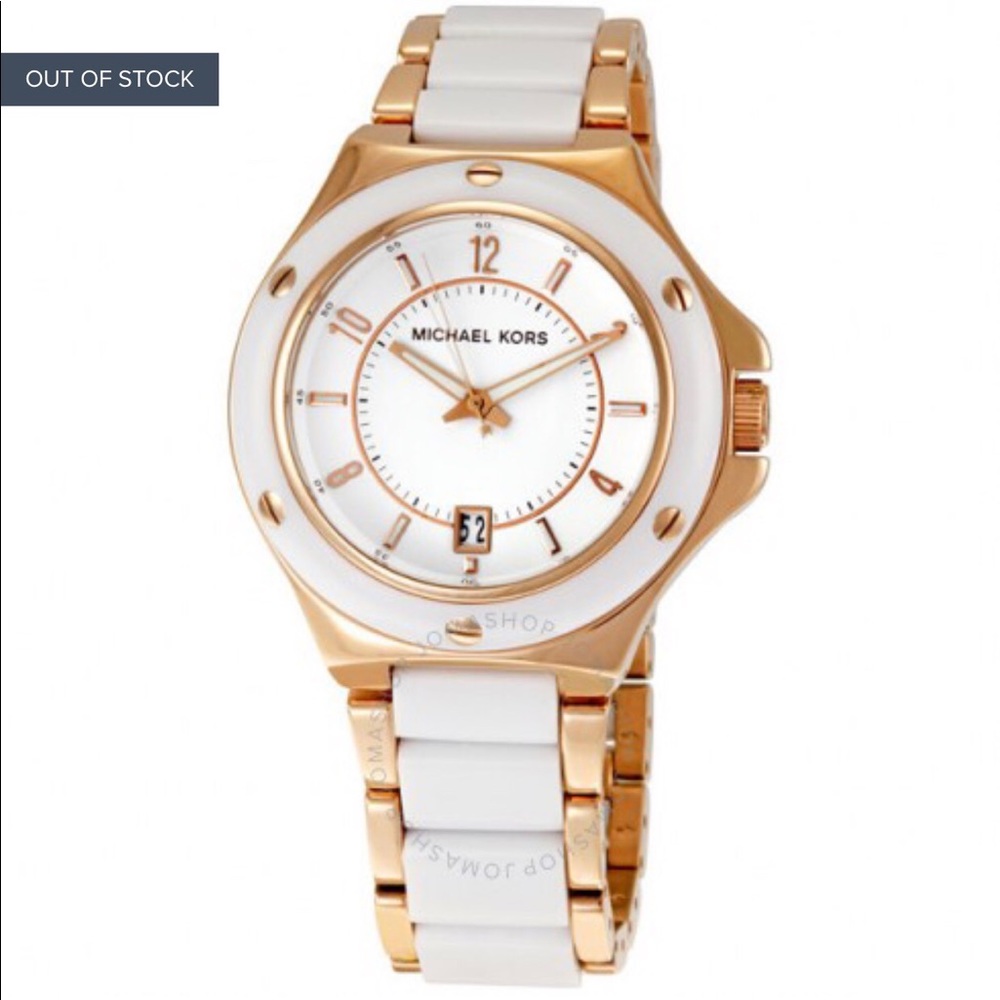 Michael Kors rose gold-tone w/ white acrylic watch