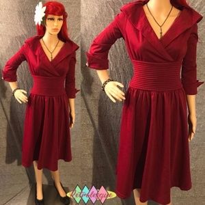"Ramona" Red/Maroon Big Collar Swing Dress- NWT