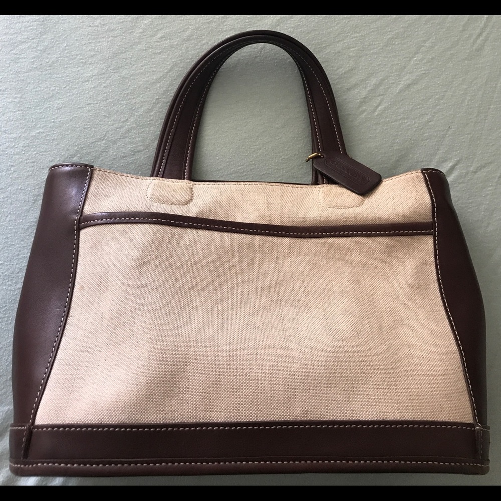 *SOLD*Auth COACH Vintage Brown Leather Linen Purse