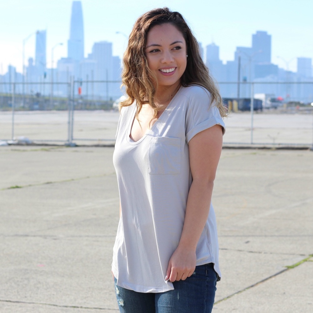 Lush Soft Gray Pocket Blouse - Picture 2 of 4
