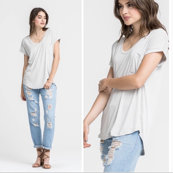 Lush Soft Gray Pocket Blouse - Picture 3 of 4