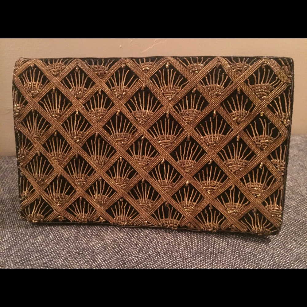 Vintage Zardozi clutch velvet real gold silver bag