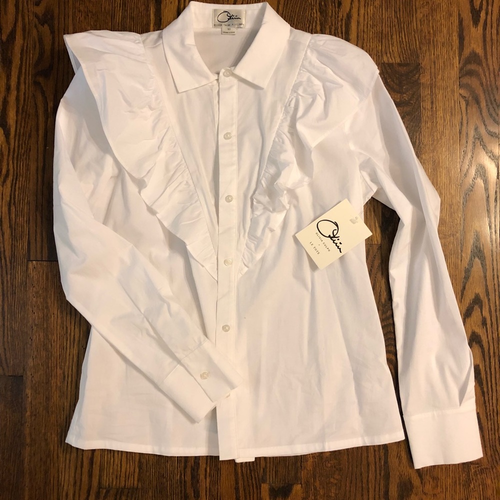 NWT XS Olivia Culpo for Le Tote white ruffle shirt
