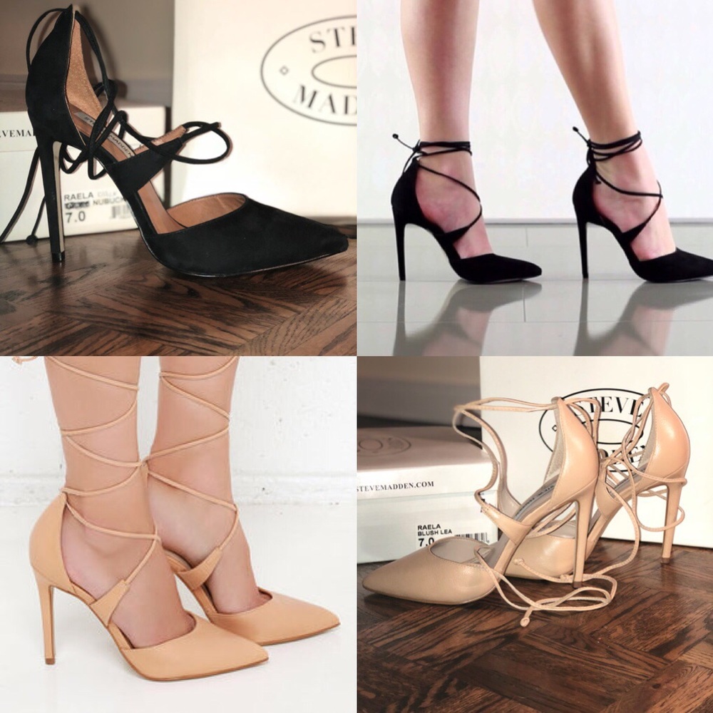 2 PAIRS- Steve Madden tie heels. Black & nude sz 7
