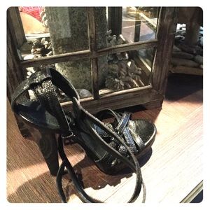 Burberry Embossed T-Strap Platform Sandals