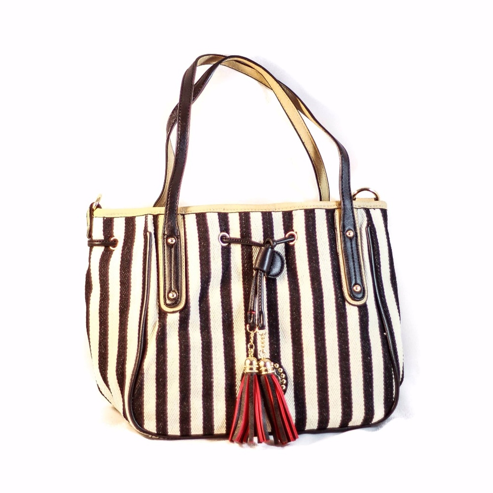 Black & White Stripped Fringe Tassel Bag
