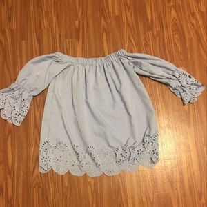 Light blue Lacey off the shoulder shirt
