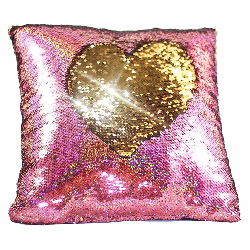 Hot Pink & Gold Mermaid Sequin Throw Pillow