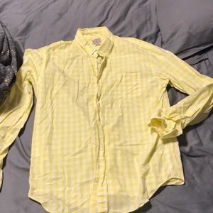 Yellow gingham check button down shirt J-crew
