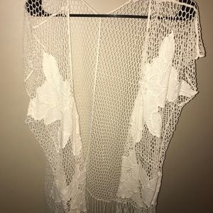 One size cardigan with fringe at bottom