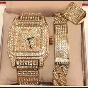 Men’s 14K Gold Plated Watch&Bracelet&Ring Set