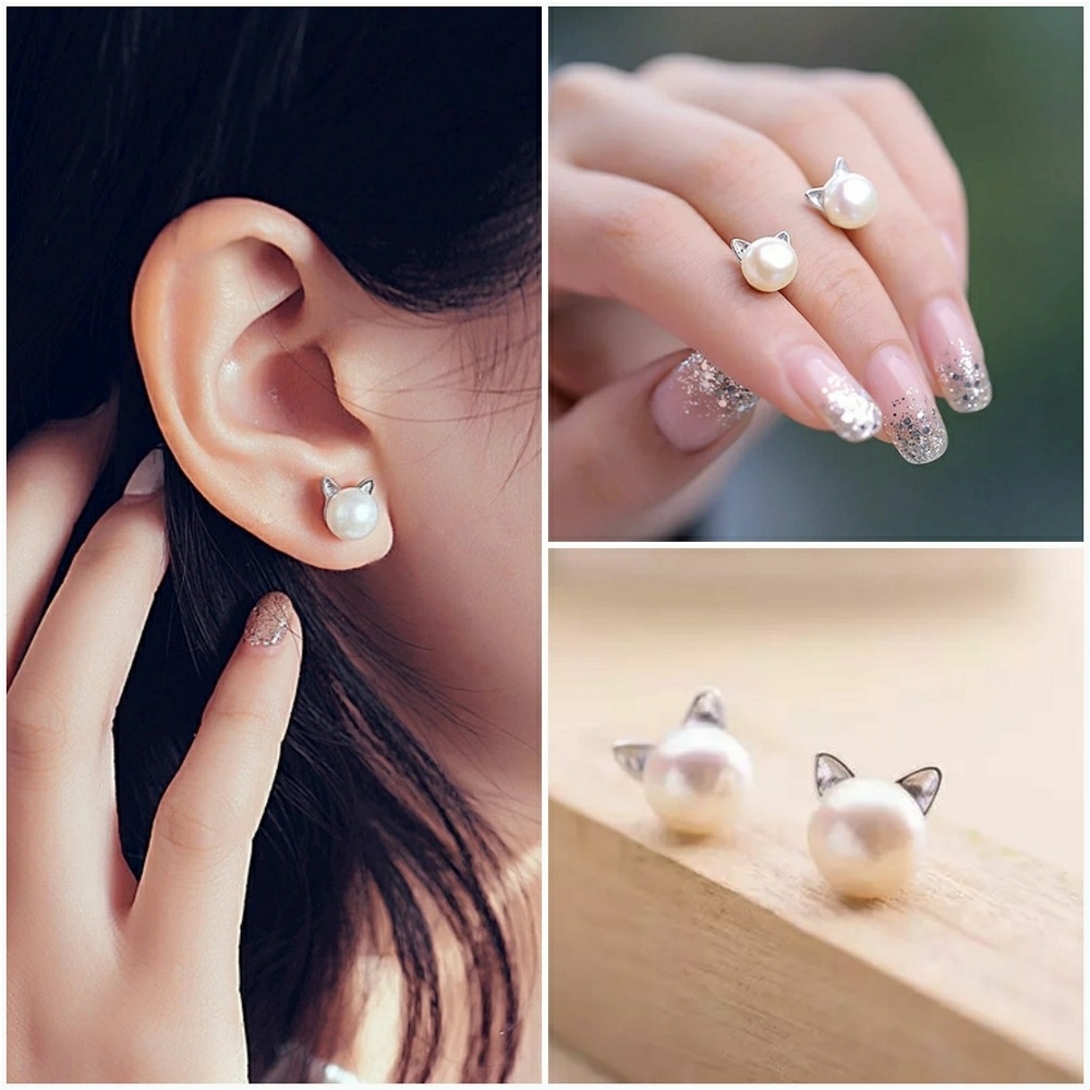 Cat Ears Pearl Earrings