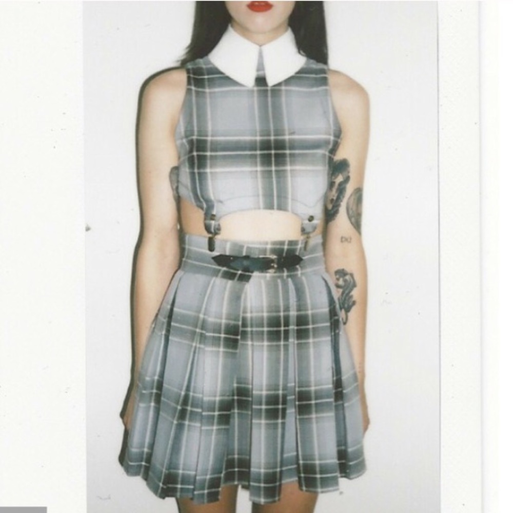 NWOT DeanDri Tartan suspender top and skirt set