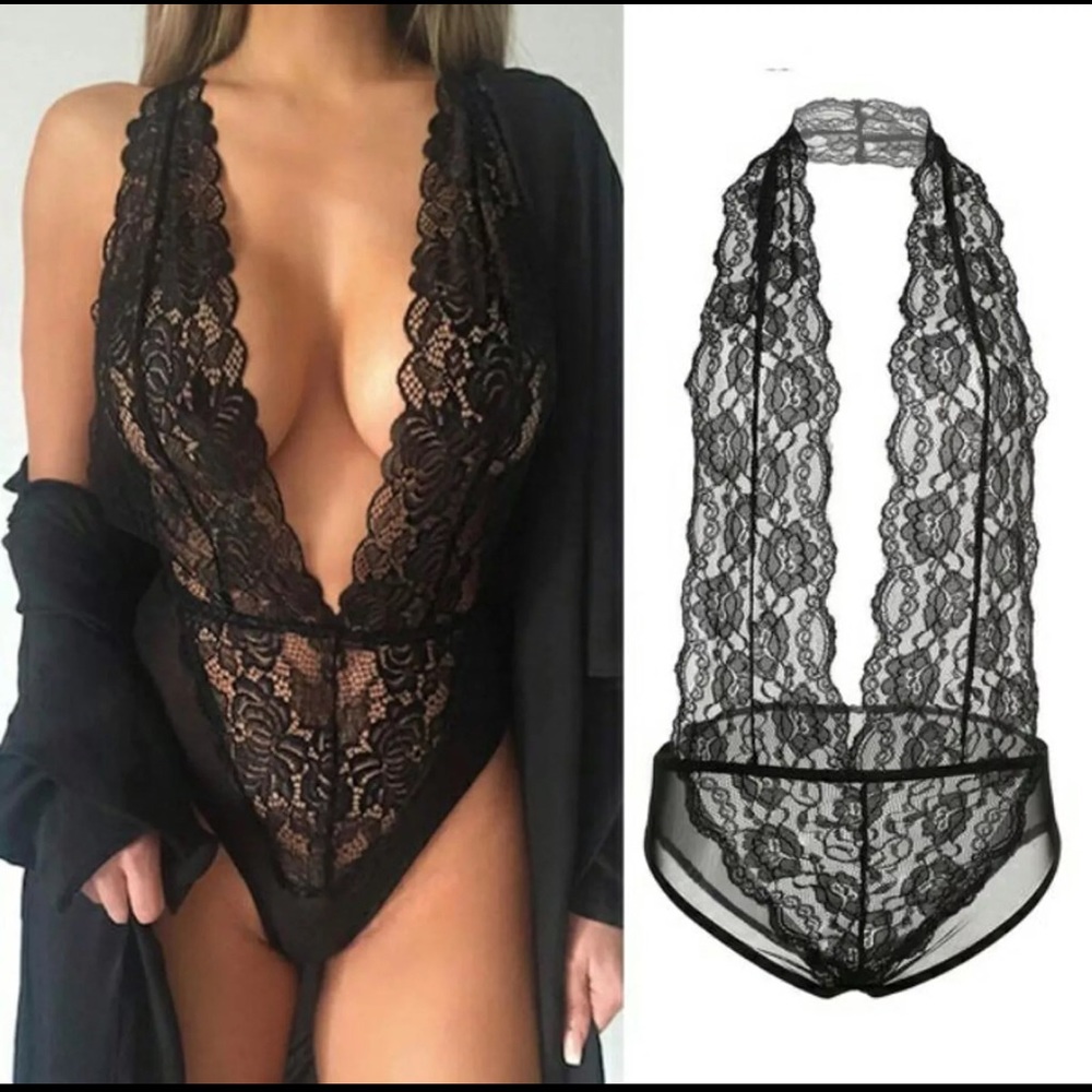 Back lace lingerie bodysuit
