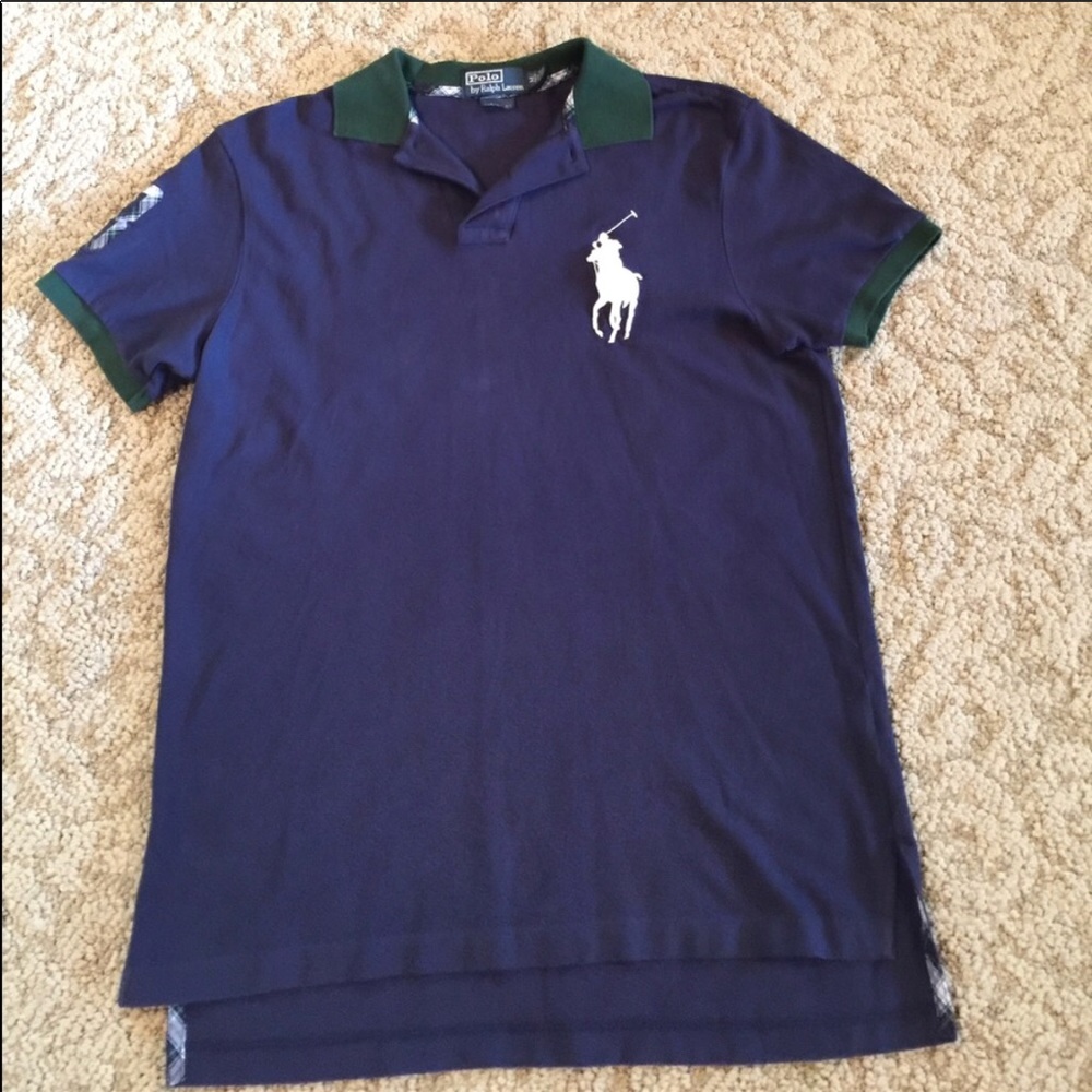 MEN’S POLO SHORT SLEEVE NAVY W/GREEN TRIM SIZE M