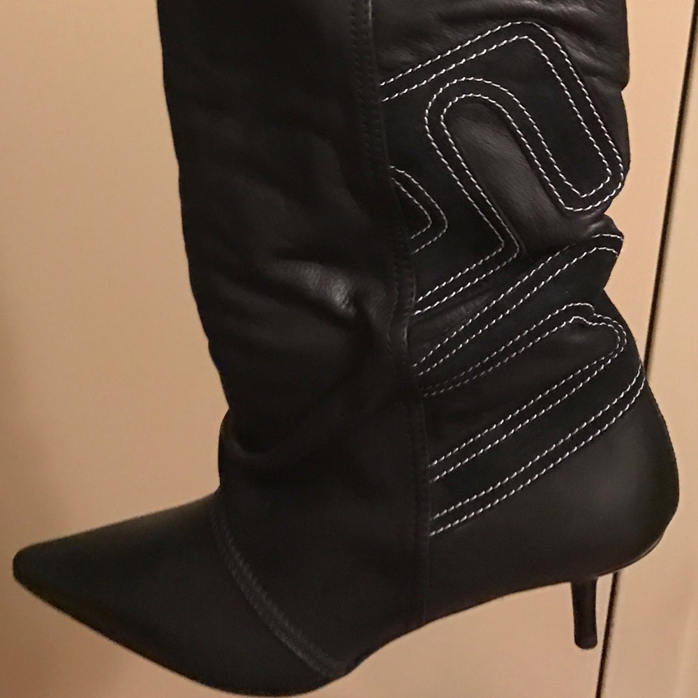 MISS SIXTY BLK LEATHER BOOTS KNEE HIGH BOOTS NEW