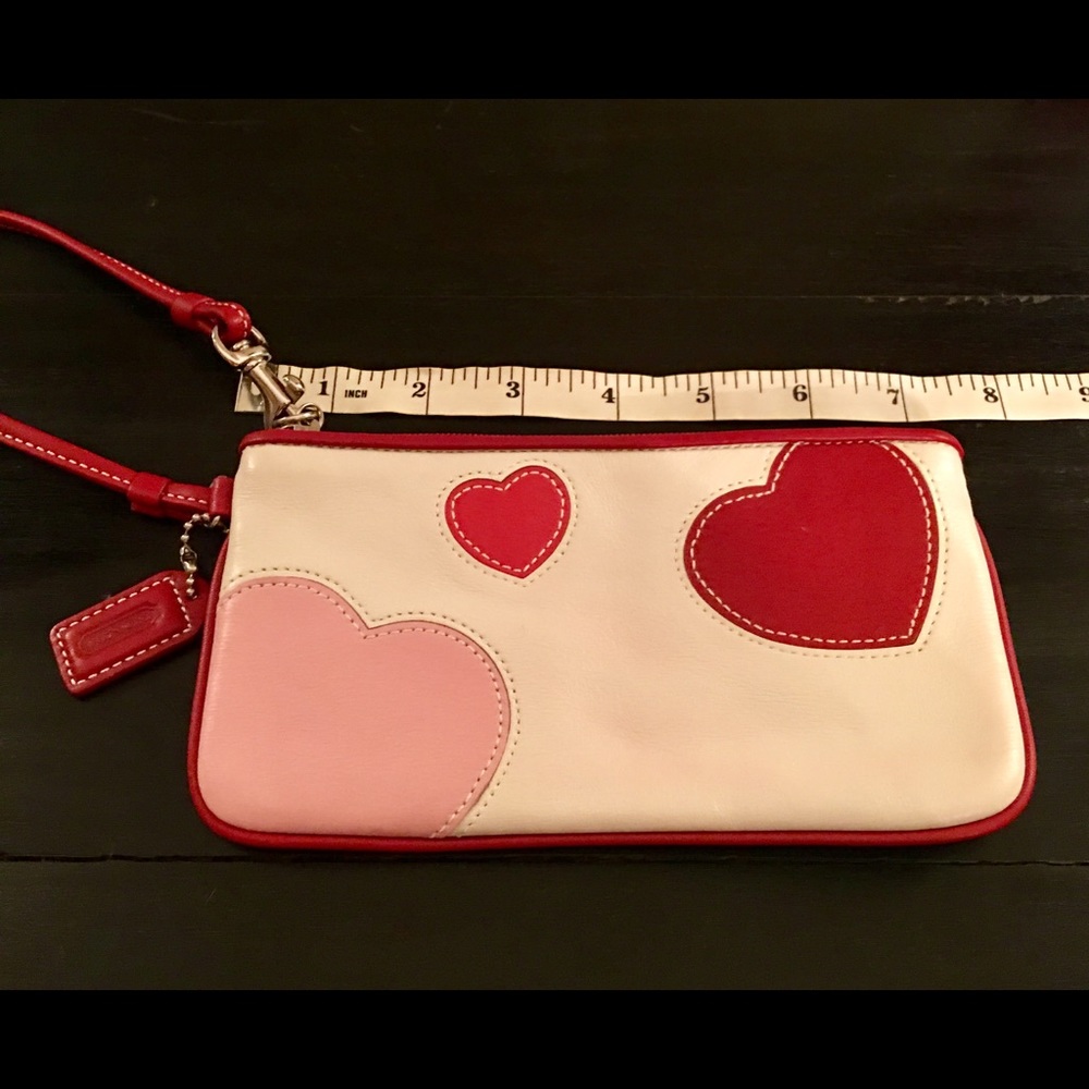 Coach Cream w/Red and Pink Heart Wristlet.