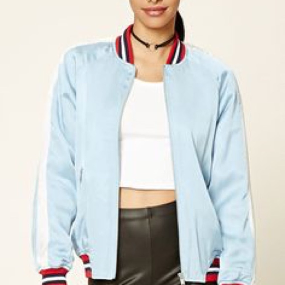 Baby blue satin bomber jacket